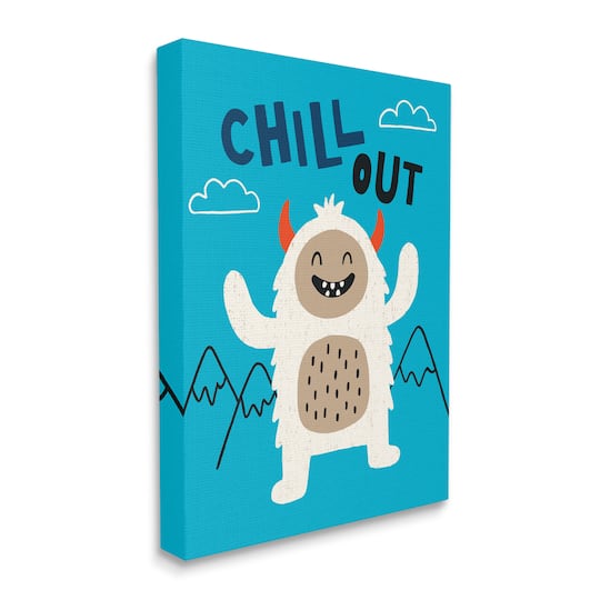 Stupell Industries Chill Out Phrase Abominable Snowman Winter Yeti Canvas Wall Art in Blue | 24" x 30" | Michaels®